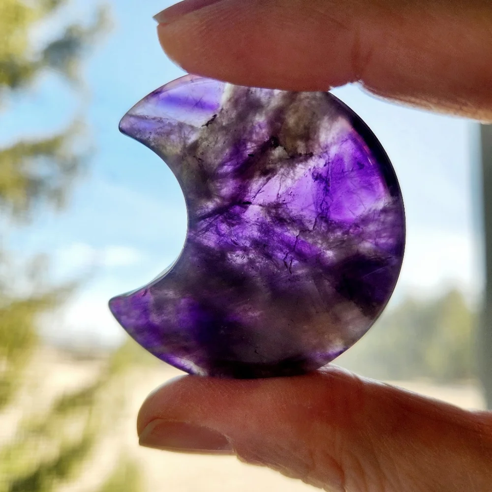 Purple crystal bundle - crescent moon & sphere with rainbow - gemstone - Picture 3 of 7